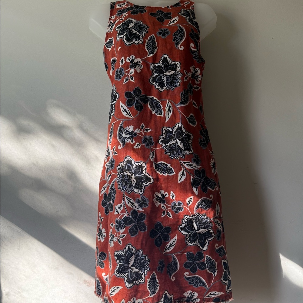 Garnet Hill Rust and Navy Floral Midi Dress